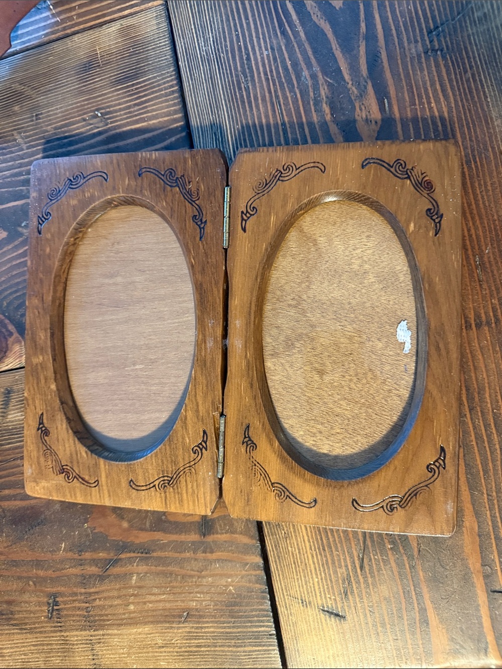 Vintage Wooden Double Photo Frame - Brown